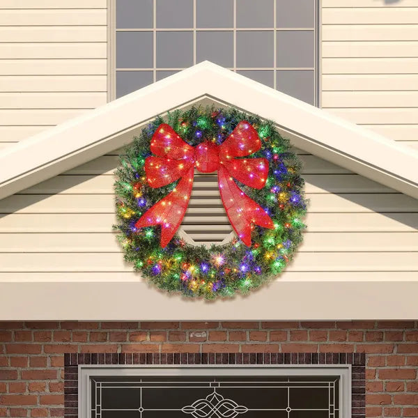 HOMCOM 48in Pre-Lit Christmas Wreath with 3D Red Bow, 11 Lighting Modes, Front Door Christmas Wreath with Remote - product image 8