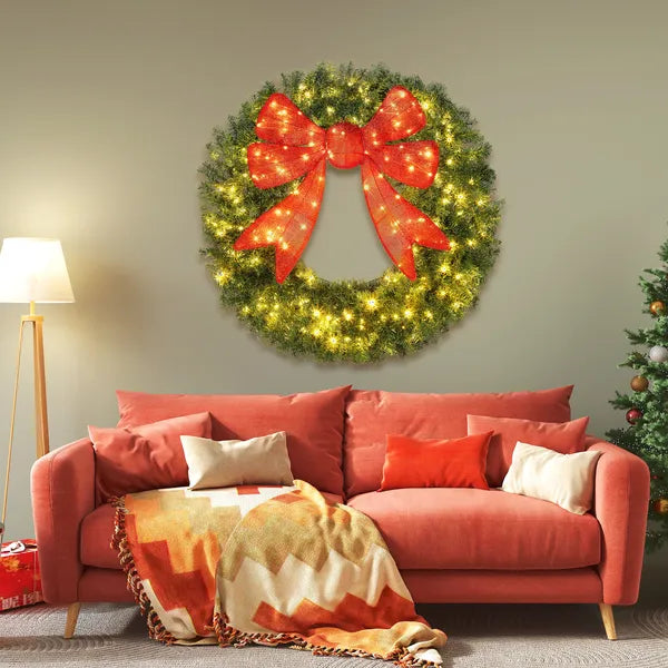HOMCOM 48in Pre-Lit Christmas Wreath with 3D Red Bow, 11 Lighting Modes, Front Door Christmas Wreath with Remote - product image 7