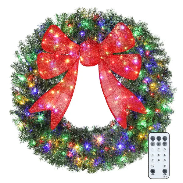 HOMCOM 48in Pre-Lit Christmas Wreath with 3D Red Bow, 11 Lighting Modes, Front Door Christmas Wreath with Remote - product image 11