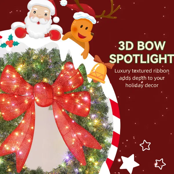 HOMCOM 48in Pre-Lit Christmas Wreath with 3D Red Bow, 11 Lighting Modes, Front Door Christmas Wreath with Remote - product image 6