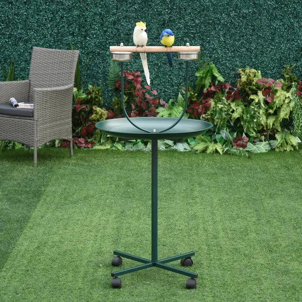 PawHut 48 Inch Bird Play Stand with Wheels Perch and Stainless Steel Bowls Green - product image 10