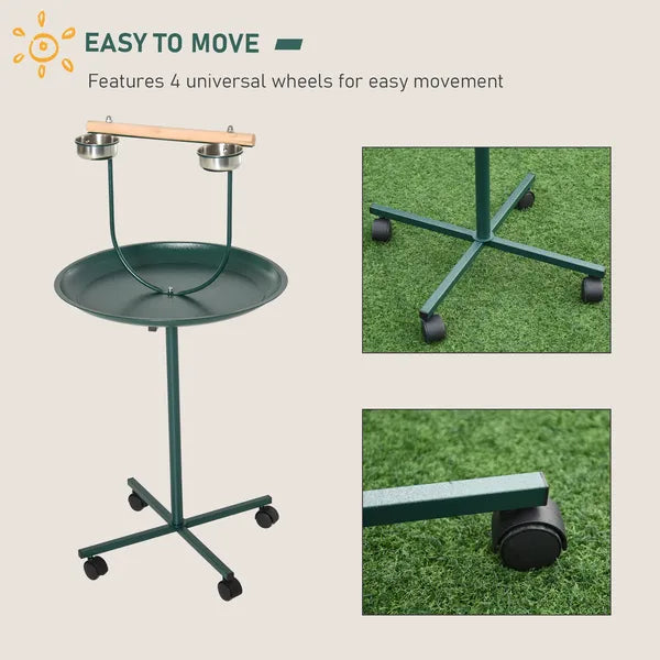 PawHut 48 Inch Bird Play Stand with Wheels Perch and Stainless Steel Bowls Green - product image 6