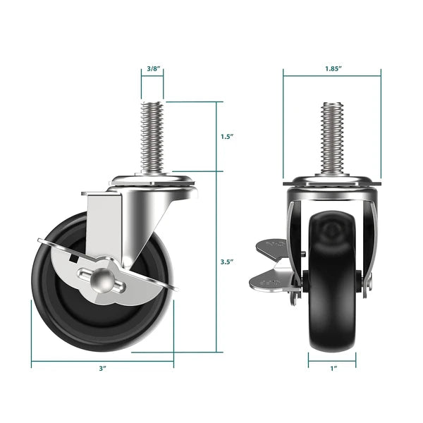 4 Pack 3 Inch Heavy Duty Rubber Swivel Casters with Brakes 600 lb Set Capacity - product view 19