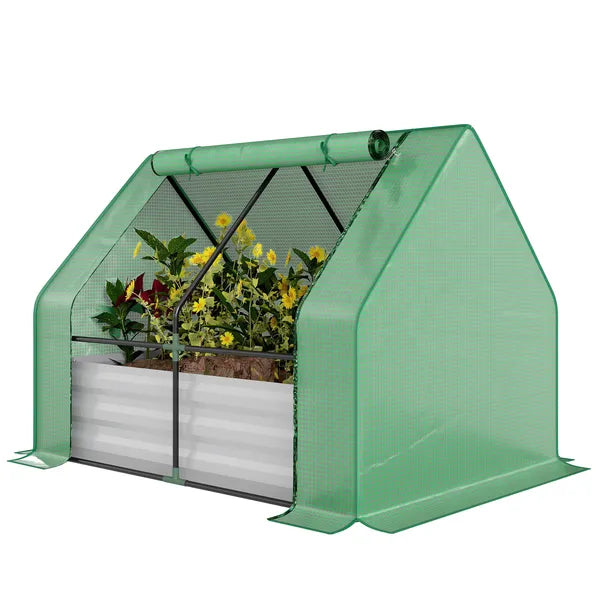 Outsunny 4'x3' Galvanized Raised Garden Bed with PE Greenhouse Cover, Metal Planter Box with Roll-Up Door for Flowers, Vegetables, Green - product image 11