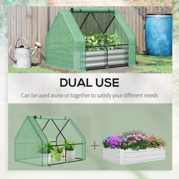 Outsunny 4'x3' Galvanized Raised Garden Bed with PE Greenhouse Cover, Metal Planter Box with Roll-Up Door for Flowers, Vegetables, Green - product image 4