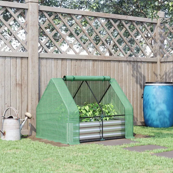 Outsunny 4'x3' Galvanized Raised Garden Bed with PE Greenhouse Cover, Metal Planter Box with Roll-Up Door for Flowers, Vegetables, Green - product image 10