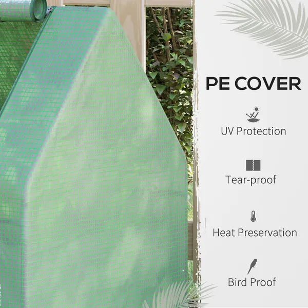 Outsunny 4'x3' Galvanized Raised Garden Bed with PE Greenhouse Cover, Metal Planter Box with Roll-Up Door for Flowers, Vegetables, Green - product image 6