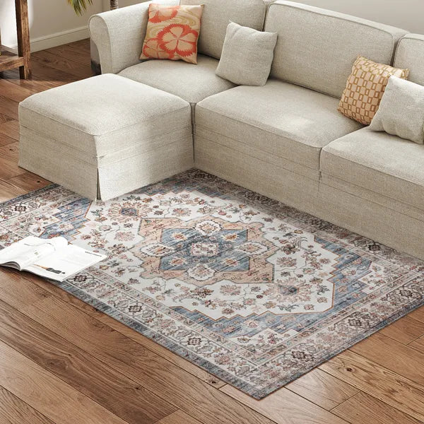 HOMCOM 4x6 Area Rug, Vintage Machine Washable Rug, Non-Slip Carpet for Living Room, Bedroom, Dining Room, Brown and Light Blue - product image 11
