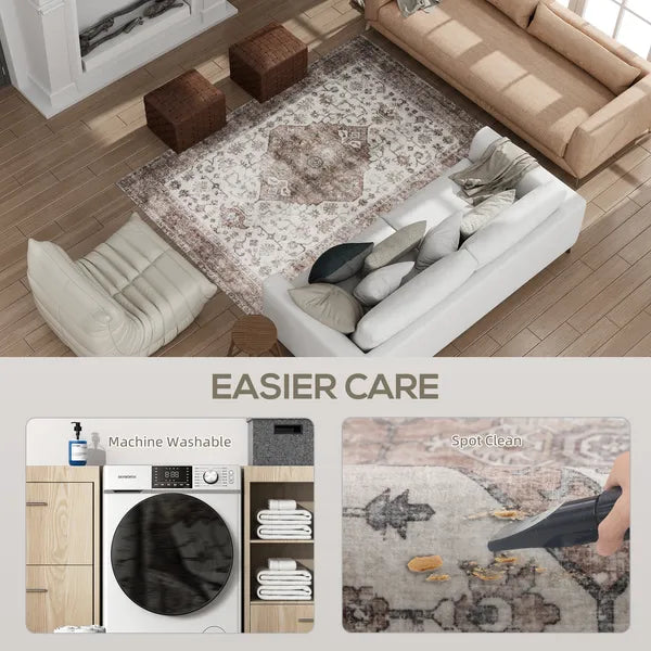 HOMCOM 4x6 Area Rug, Vintage Machine Washable Rug, Non-Slip Floor Carpet for Living Room, Bedroom, Dining Room, Tan - product image 5
