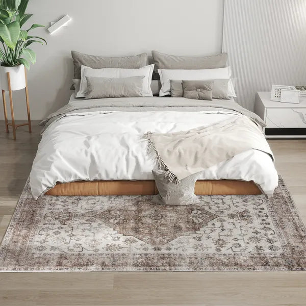 HOMCOM 4x6 Area Rug, Vintage Machine Washable Rug, Non-Slip Floor Carpet for Living Room, Bedroom, Dining Room, Tan - product image 10