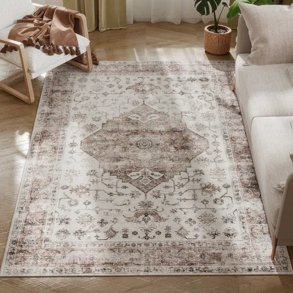 HOMCOM 4x6 Area Rug, Vintage Machine Washable Rug, Non-Slip Floor Carpet for Living Room, Bedroom, Dining Room, Tan - product image 12