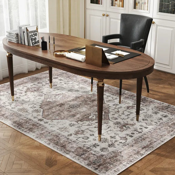 HOMCOM 4x6 Area Rug, Vintage Machine Washable Rug, Non-Slip Floor Carpet for Living Room, Bedroom, Dining Room, Tan - product image 9