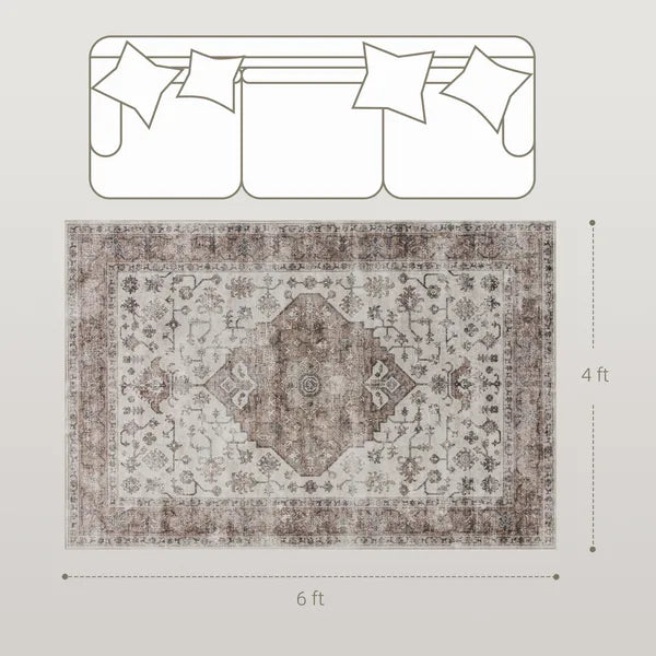 HOMCOM 4x6 Area Rug, Vintage Machine Washable Rug, Non-Slip Floor Carpet for Living Room, Bedroom, Dining Room, Tan - product image 3