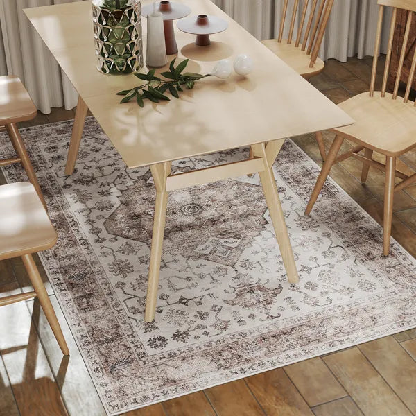 HOMCOM 4x6 Area Rug, Vintage Machine Washable Rug, Non-Slip Floor Carpet for Living Room, Bedroom, Dining Room, Tan - product image 8