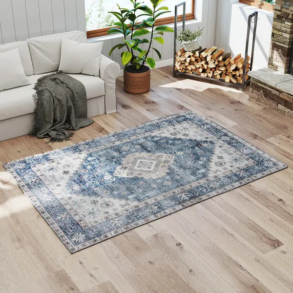 HOMCOM 4x6 Area Rug, Vintage Washable Rug, Non-Slip Floor Carpet for Living Room, Bedroom, Dining Room, Blue - product image 9