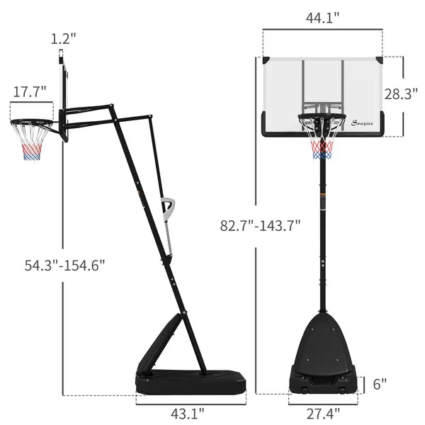 Soozier 5-10' Basketball Stand, Freestanding Basketball System with 44" Shatterproof Backboard, Rebound System and Wheels - product image 3