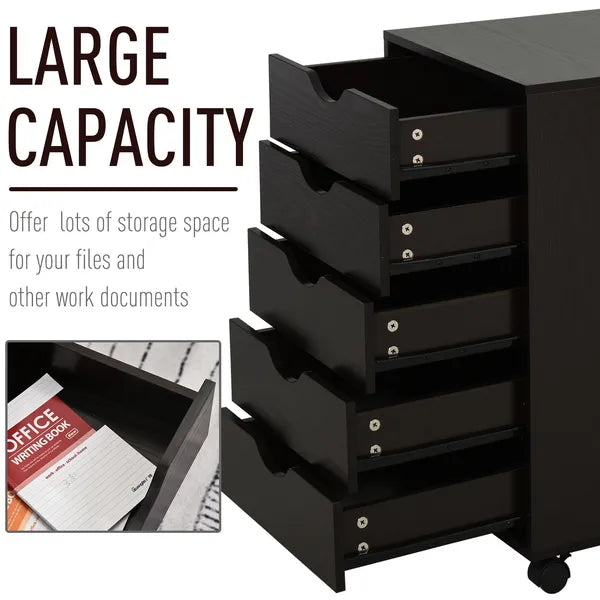 HOMCOM 5 Drawer File Cabinet Storage Organizer Filing Cabinet with Nordic Minimalist Modern Style and Wheels, Brown - product image 4