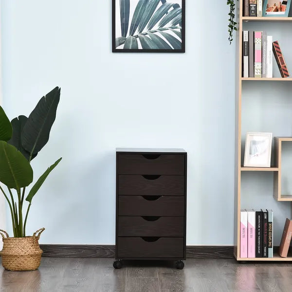 HOMCOM 5 Drawer File Cabinet Storage Organizer Filing Cabinet with Nordic Minimalist Modern Style and Wheels, Brown - product image 7