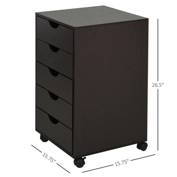 HOMCOM 5 Drawer File Cabinet Storage Organizer Filing Cabinet with Nordic Minimalist Modern Style and Wheels, Brown - product image 3