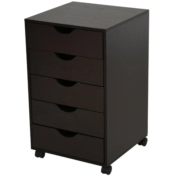 HOMCOM 5 Drawer File Cabinet Storage Organizer Filing Cabinet with Nordic Minimalist Modern Style and Wheels, Brown - product image 1
