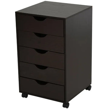 HOMCOM 5 Drawer File Cabinet Storage Organizer Filing Cabinet with Nordic Minimalist Modern Style and Wheels, Brown - product image 1
