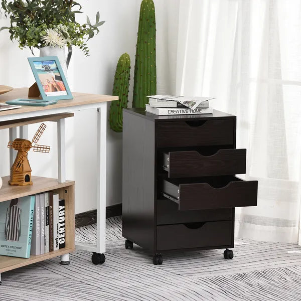 HOMCOM 5 Drawer File Cabinet Storage Organizer Filing Cabinet with Nordic Minimalist Modern Style and Wheels, Brown - product image 8