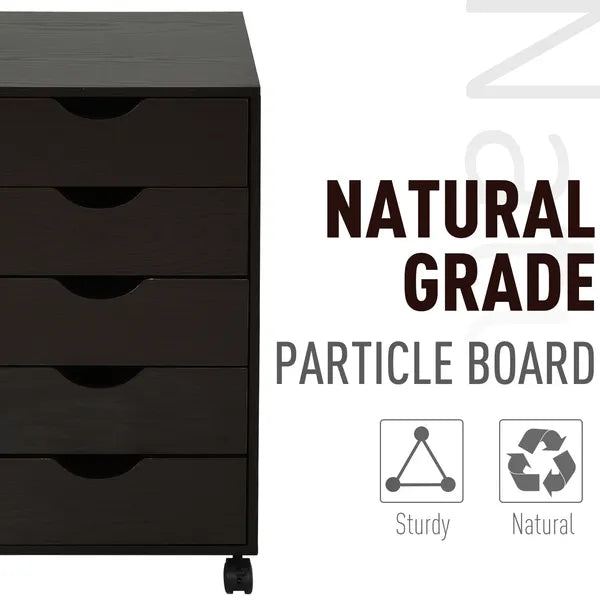 HOMCOM 5 Drawer File Cabinet Storage Organizer Filing Cabinet with Nordic Minimalist Modern Style and Wheels, Brown - product image 6