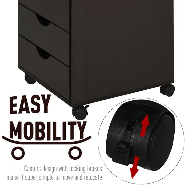 HOMCOM 5 Drawer File Cabinet Storage Organizer Filing Cabinet with Nordic Minimalist Modern Style and Wheels, Brown - product image 5
