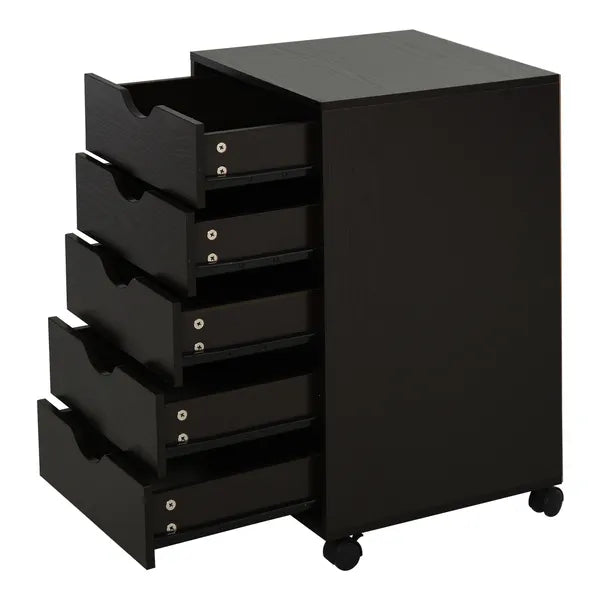 HOMCOM 5 Drawer File Cabinet Storage Organizer Filing Cabinet with Nordic Minimalist Modern Style and Wheels, Brown - product image 10