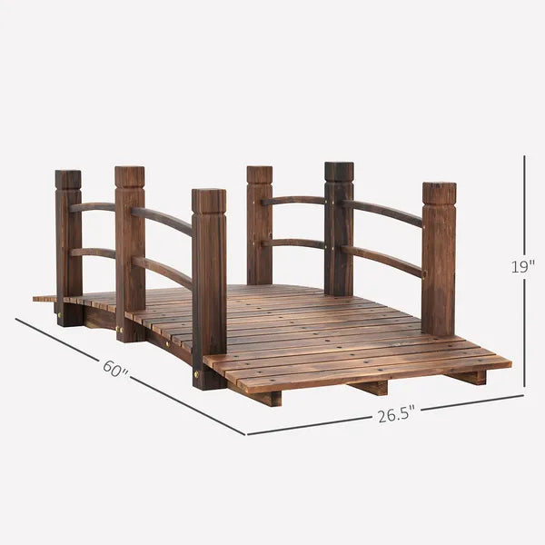 Outsunny 5 Ft Fir Wood Garden Bridge with Side Railings, Arc Walkway for Backyards, Gardens and Streams, Stained Wood - product image 3