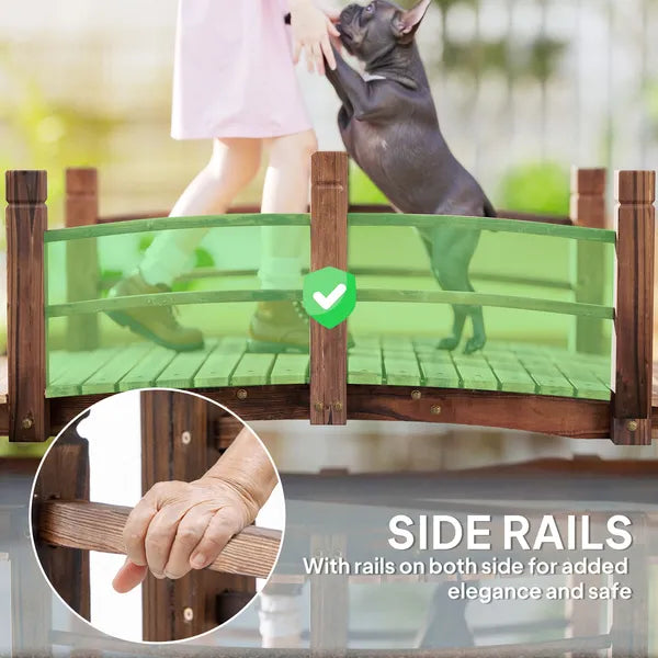 Outsunny 5 Ft Fir Wood Garden Bridge with Side Railings, Arc Walkway for Backyards, Gardens and Streams, Stained Wood - product image 5