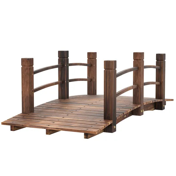 Outsunny 5 Ft Fir Wood Garden Bridge with Side Railings, Arc Walkway for Backyards, Gardens and Streams, Stained Wood - product image 11