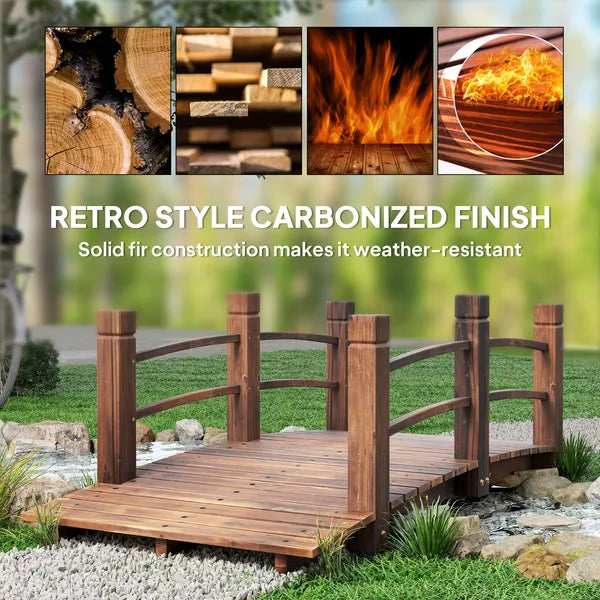 Outsunny 5 Ft Fir Wood Garden Bridge with Side Railings, Arc Walkway for Backyards, Gardens and Streams, Stained Wood - product image 4