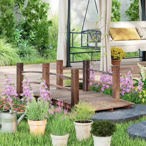 Outsunny 5 Ft Fir Wood Garden Bridge with Side Railings, Arc Walkway for Backyards, Gardens and Streams, Stained Wood - product image 8