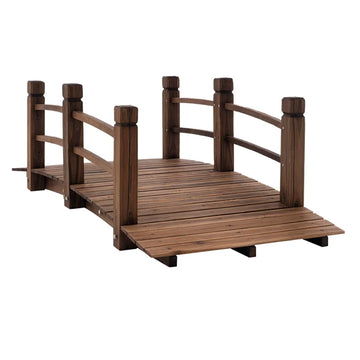 Outsunny 5 Ft Fir Wood Garden Bridge with Side Railings, Arc Walkway for Backyards, Gardens and Streams, Stained Wood - product image 1