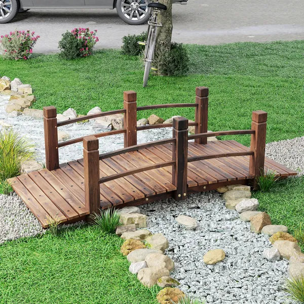 Outsunny 5 Ft Fir Wood Garden Bridge with Side Railings, Arc Walkway for Backyards, Gardens and Streams, Stained Wood - product image 7