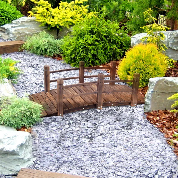 Outsunny 5 Ft Fir Wood Garden Bridge with Side Railings, Arc Walkway for Backyards, Gardens and Streams, Stained Wood - product image 9