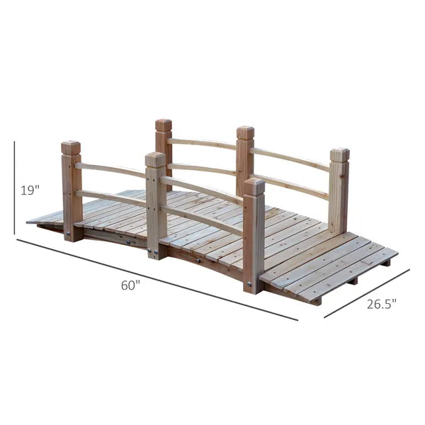 Outsunny 5 Ft Wooden Garden Bridge Arc Footbridge with Railings for your Backyard, Natural Wood - product image 3
