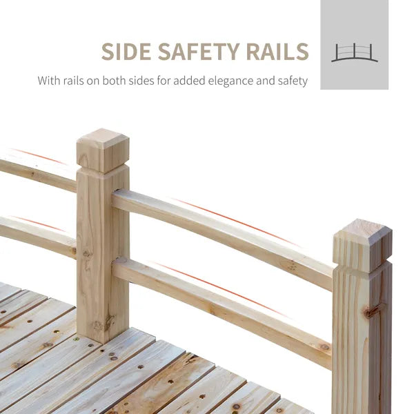 Outsunny 5 Ft Wooden Garden Bridge Arc Footbridge with Railings for your Backyard, Natural Wood - product image 4
