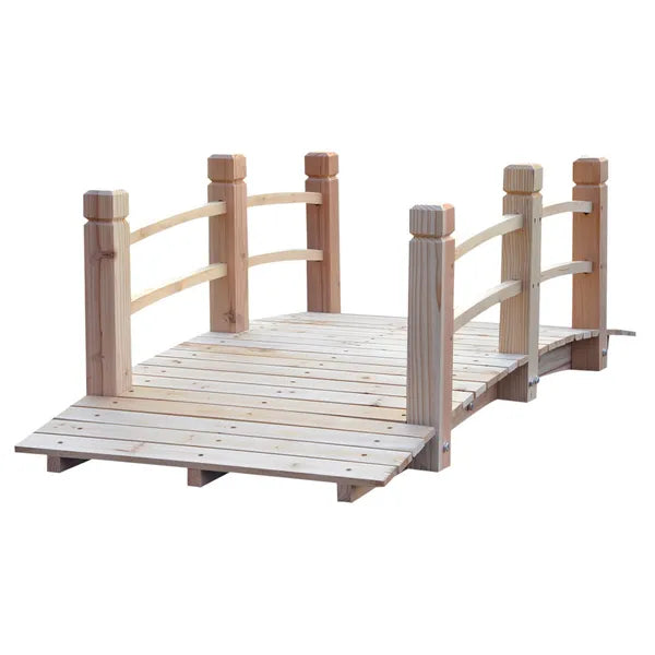 Outsunny 5 Ft Wooden Garden Bridge Arc Footbridge with Railings for your Backyard, Natural Wood - product image 11