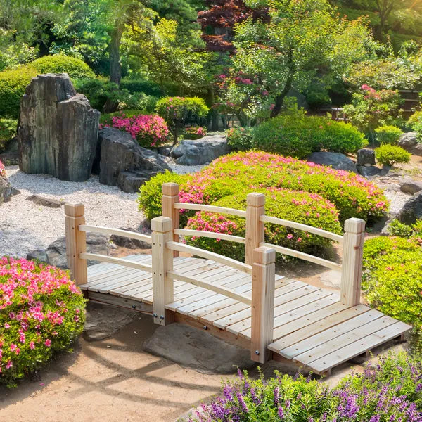 Outsunny 5 Ft Wooden Garden Bridge Arc Footbridge with Railings for your Backyard, Natural Wood - product image 2