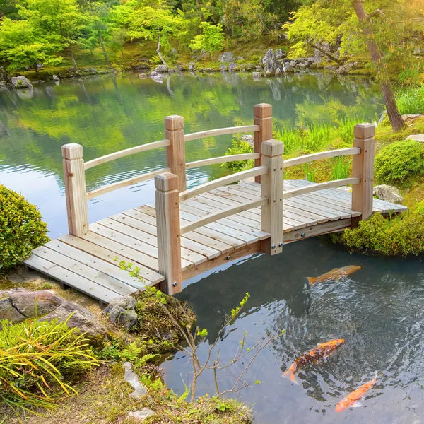 Outsunny 5 Ft Wooden Garden Bridge Arc Footbridge with Railings for your Backyard, Natural Wood - product image 10