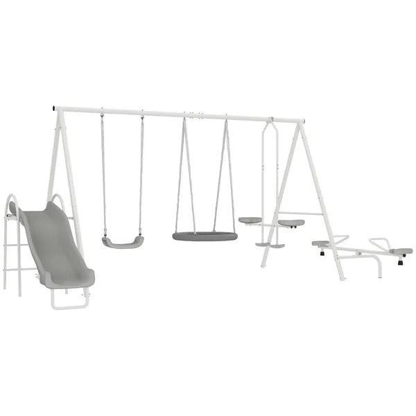 5 in 1 Kids Swing Set for Backyard with Heavy-Duty A-Frame Stand, Saucer Swing, Slide, Seesaw, Glider, Swing Seat, Gray - product image 11