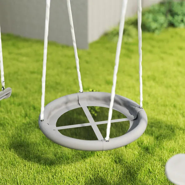 5 in 1 Kids Swing Set for Backyard with Heavy-Duty A-Frame Stand, Saucer Swing, Slide, Seesaw, Glider, Swing Seat, Gray - product image 7