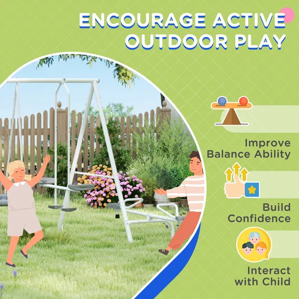 5 in 1 Kids Swing Set for Backyard with Heavy-Duty A-Frame Stand, Saucer Swing, Slide, Seesaw, Glider, Swing Seat, Gray - product image 6