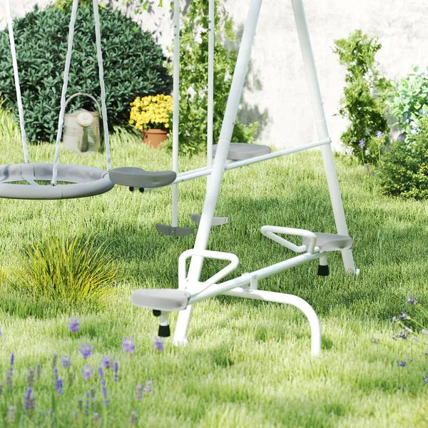 5 in 1 Kids Swing Set for Backyard with Heavy-Duty A-Frame Stand, Saucer Swing, Slide, Seesaw, Glider, Swing Seat, Gray - product image 8