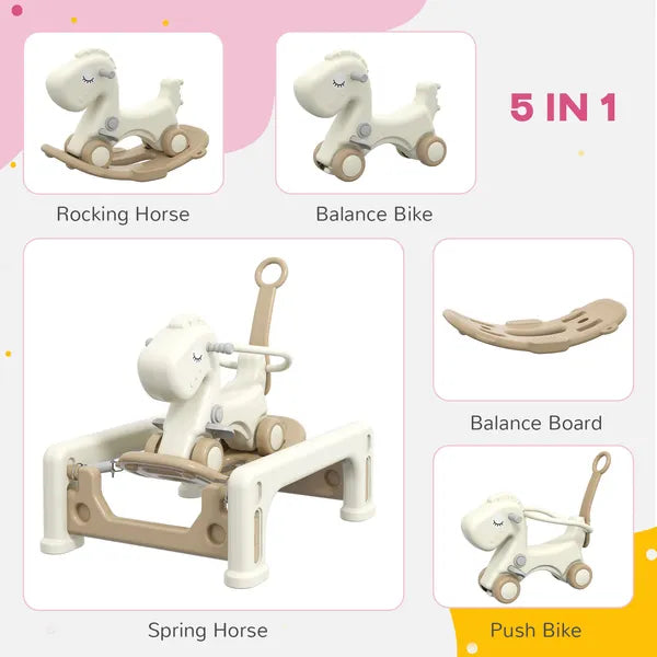 5 in 1 Rocking Horse for Toddlers 1-6 Years with Detachable Balance Board, Push Handle, Footrest, Cream White - product image 4