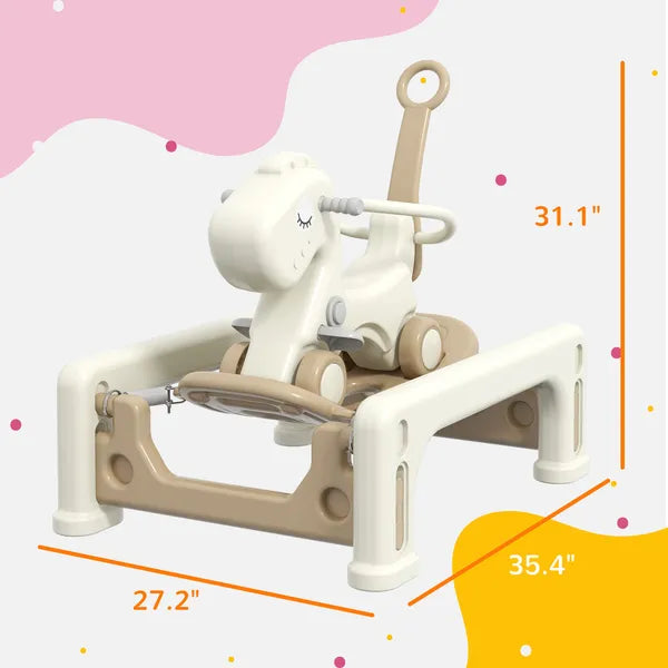 5 in 1 Rocking Horse for Toddlers 1-6 Years with Detachable Balance Board, Push Handle, Footrest, Cream White - product image 3