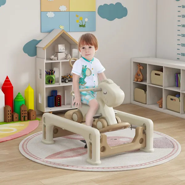 5 in 1 Rocking Horse for Toddlers 1-6 Years with Detachable Balance Board, Push Handle, Footrest, Cream White - product image 2