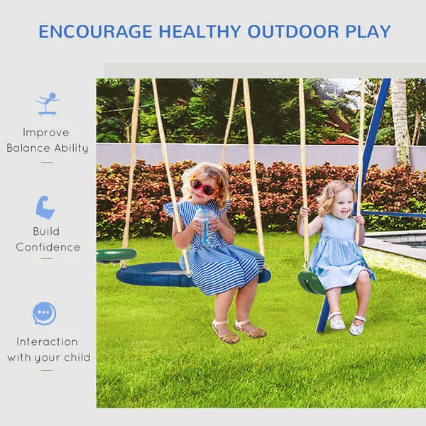 5-in-1 Swing Set With Glider, Heavy Frame Outdoor Playset for Kids, with Saucer Swing, Slide, Seesaw, Glider, Swing Seat, Blue - product image 6